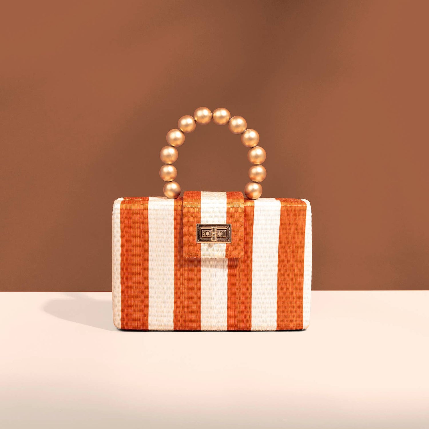 Orange Stripe Clutch Bag | Gold Bead Handle | Artisanal Luxe - Salt &amp; Creek