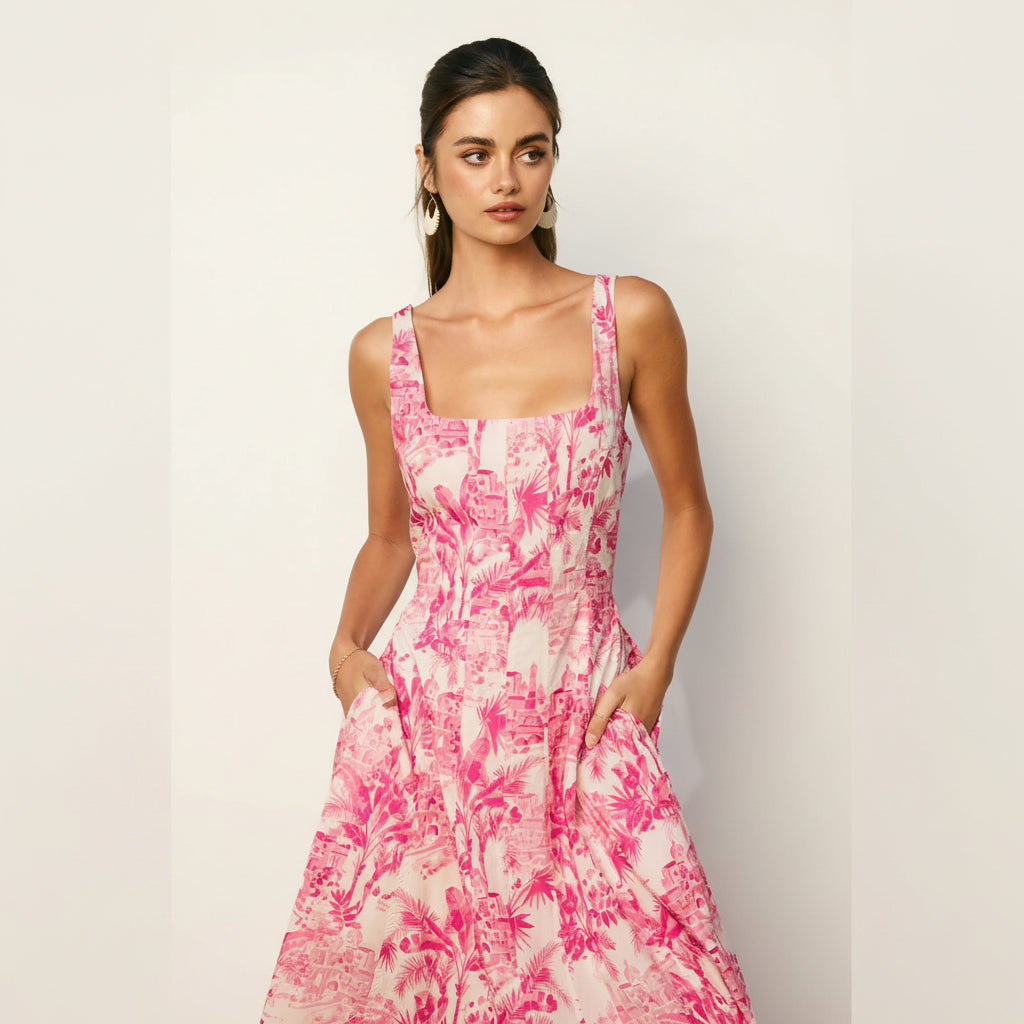 Laguna Palm Square Neck Paneled Dress - Salt &amp; Creek