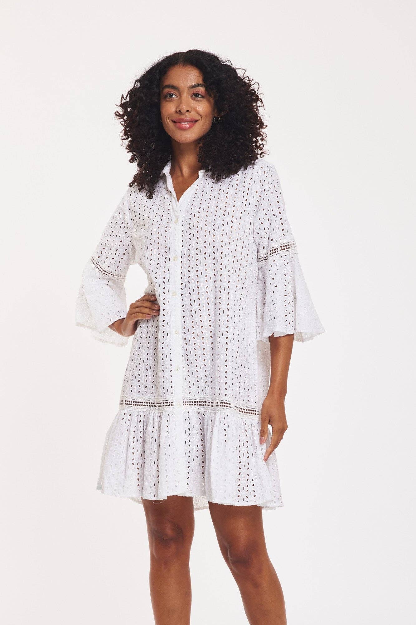 Delaney Midi Dress White Eyelet Lace Dress