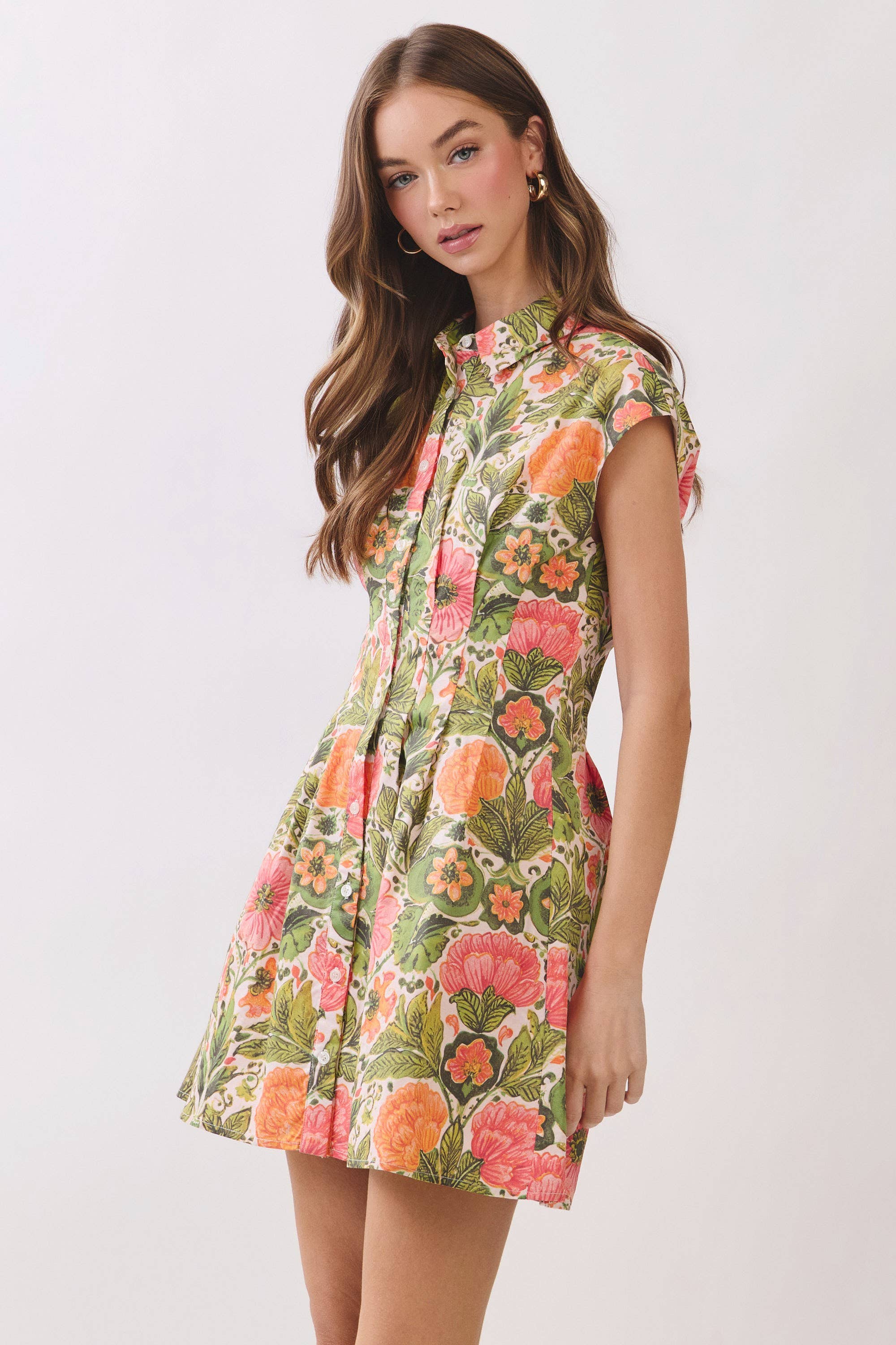 Floral Print Button-Front Mini Dress - Salt &amp; Creek