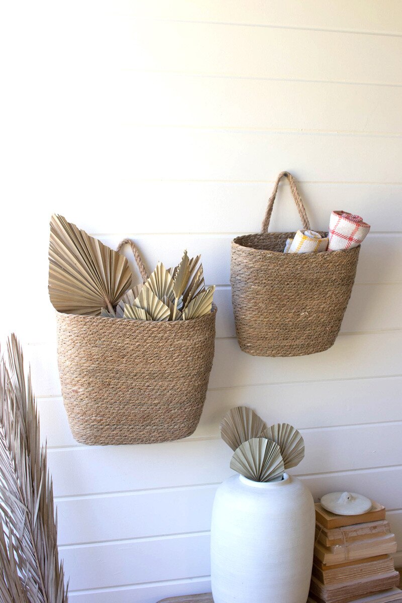 Oval Woven Seagrass Wall Baskets, Set of 2