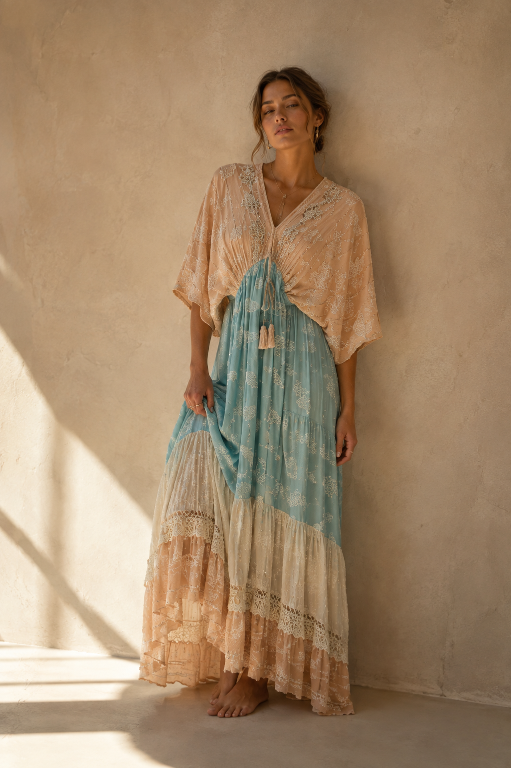 Tri Color Boho Maxi Dress