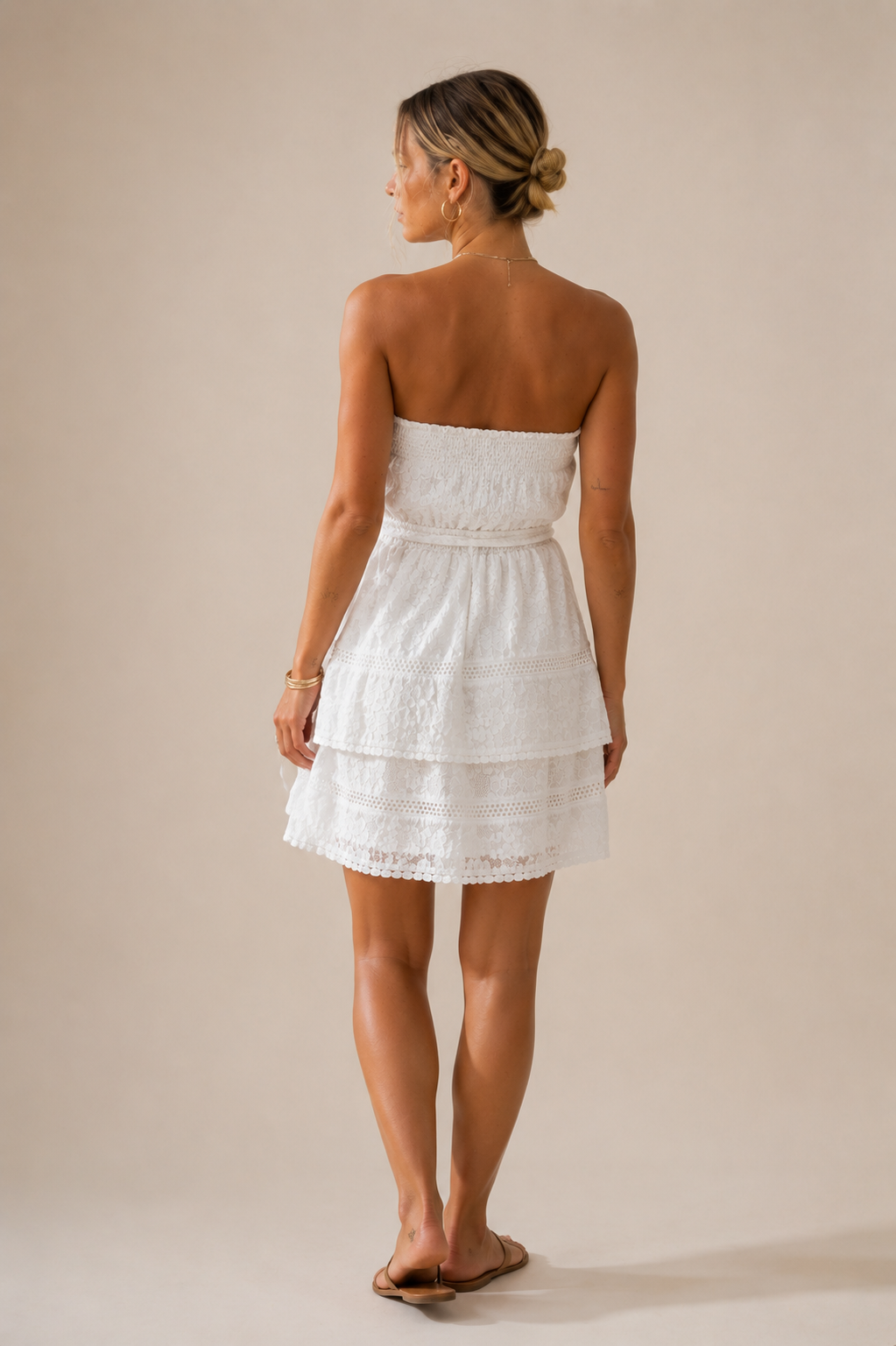 Elizabeth White Floral Crochet Short Dress