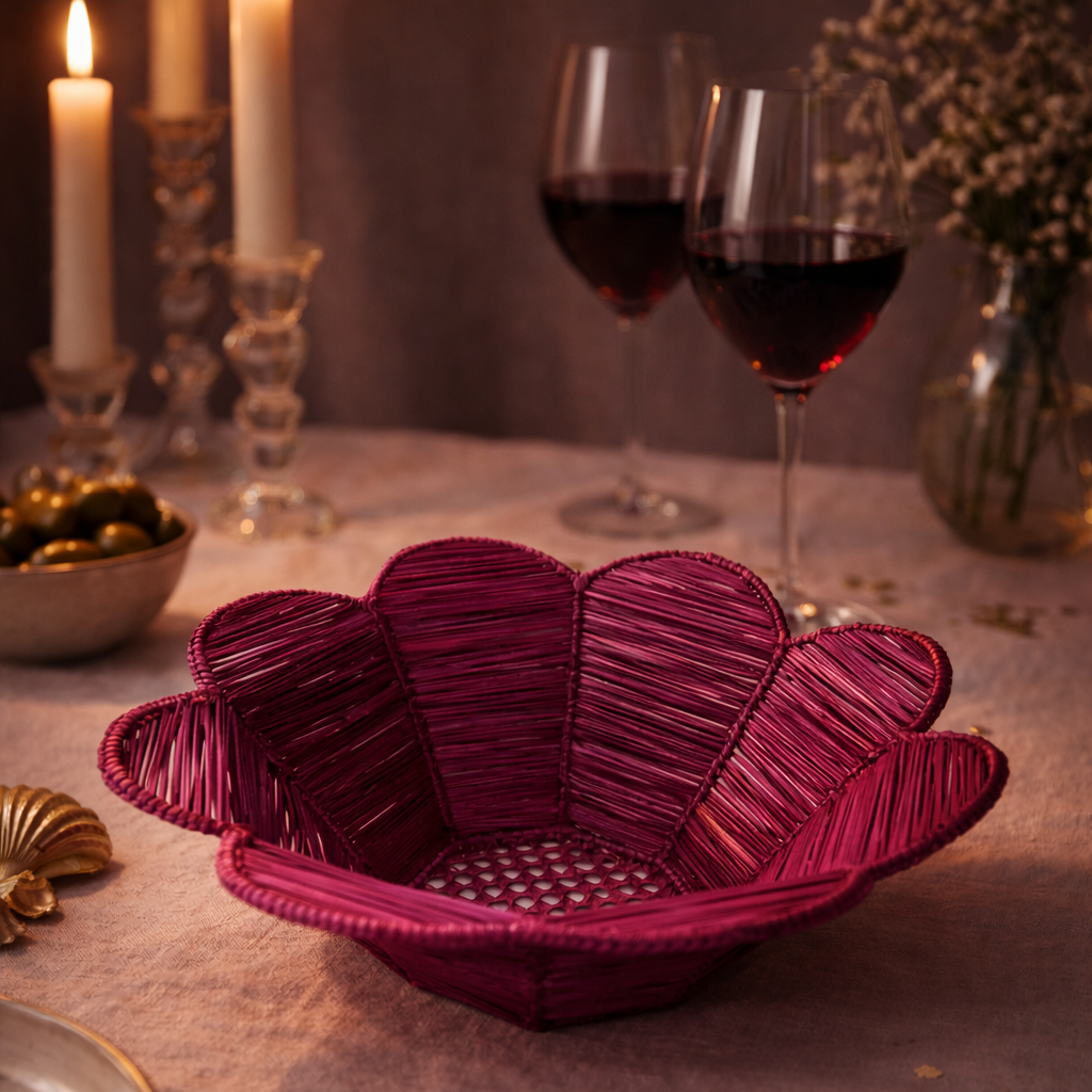 Flower Bread Basket-Burgundy