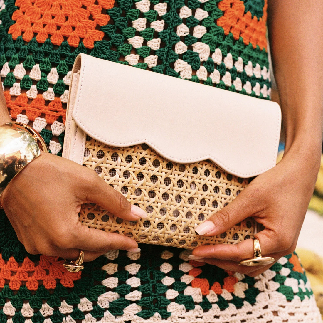 Soli &amp; Sun Paloma Rattan Clutch - Cream - Salt &amp; Creek