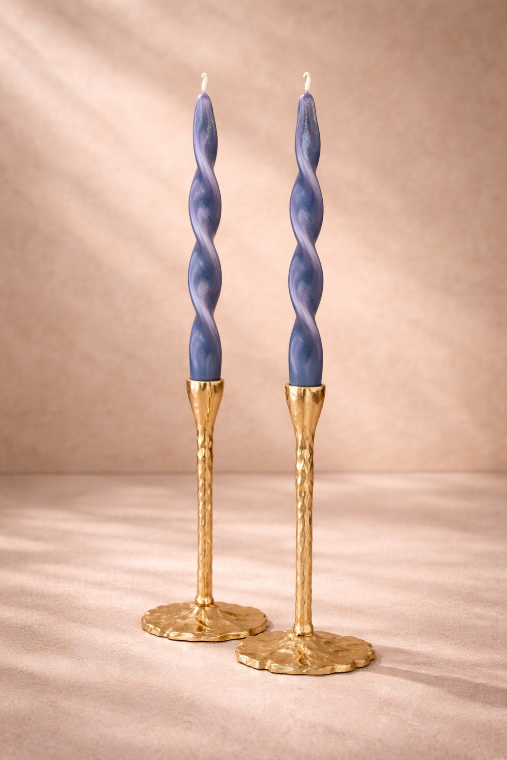 Blue Iridescent Twisted Taper Candles - Set of 2