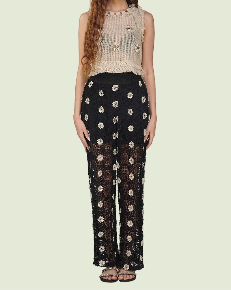 Floral Crochet Cut Out Pants - Salt &amp; Creek