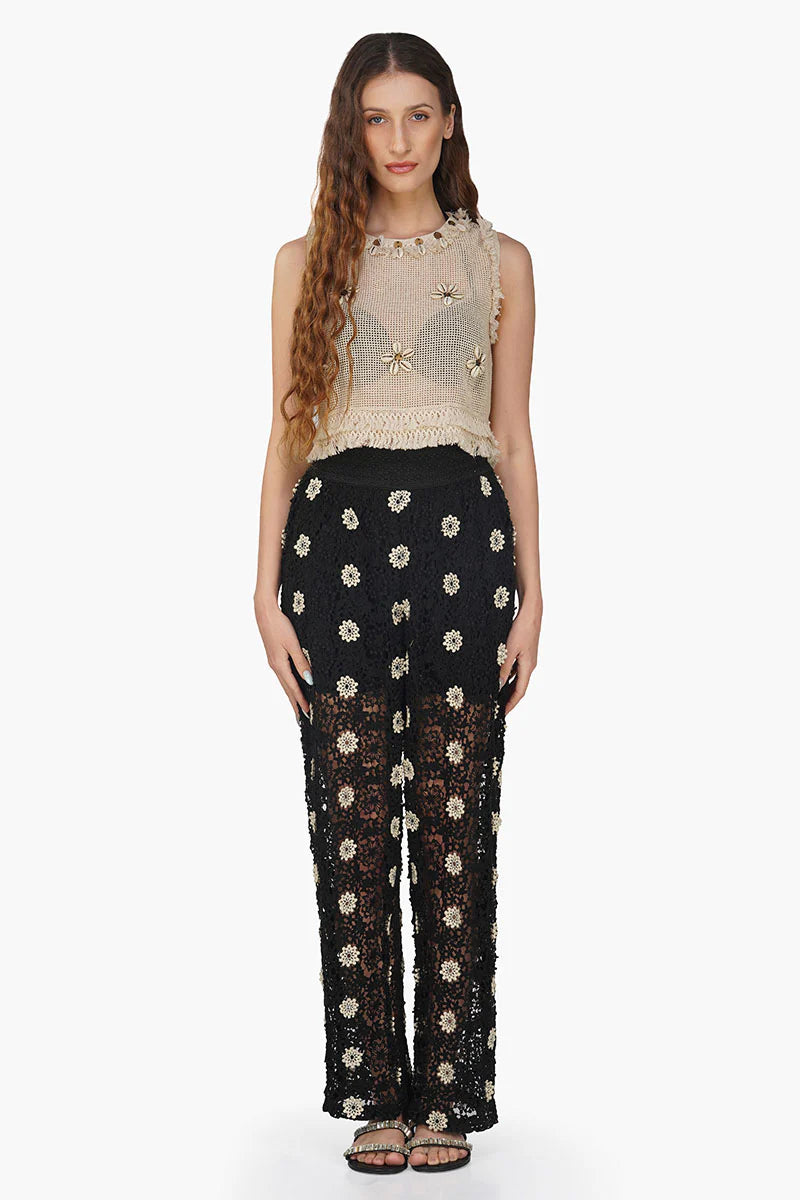 Floral Crochet Cut Out Pants