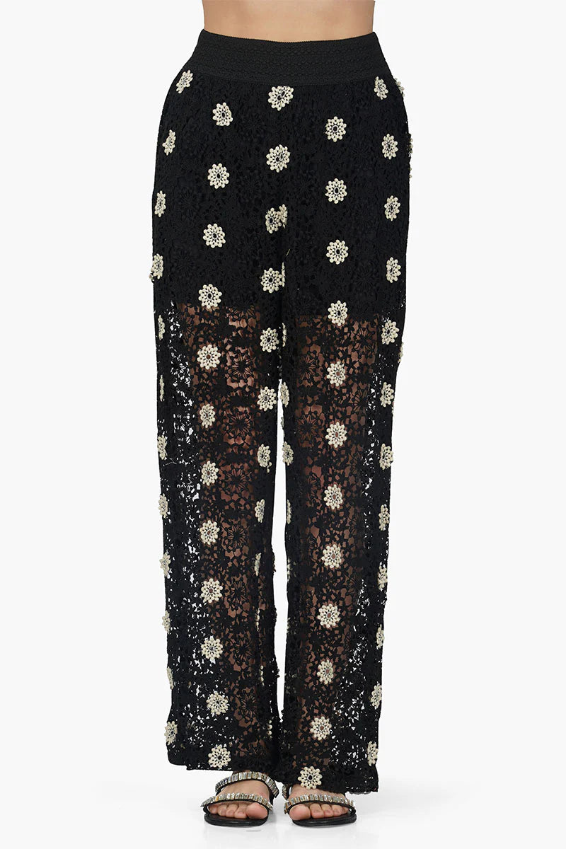 Floral Crochet Cut Out Pants