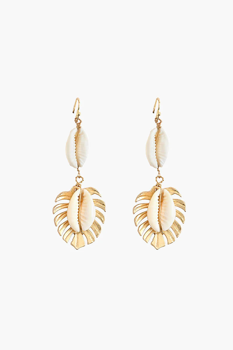 Gold Leaf &amp; Shell Drop Earrings