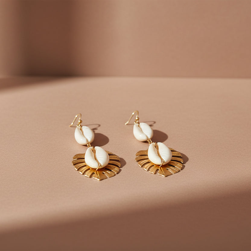 Gold Leaf &amp; Shell Drop Earrings - Salt &amp; Creek