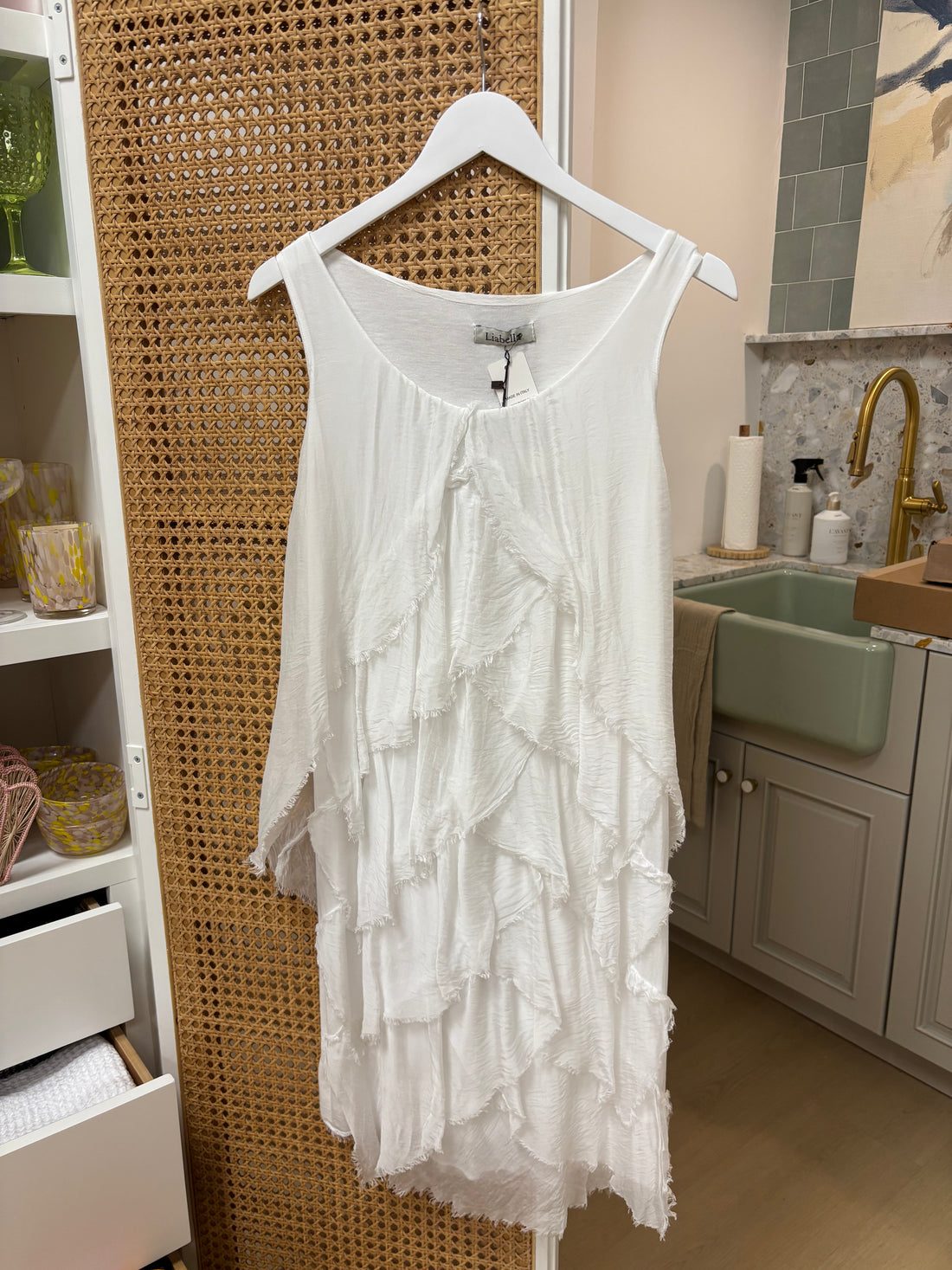 Ruffle Dress in White