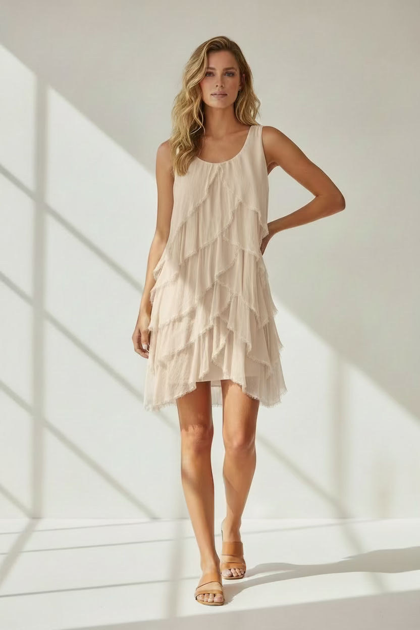 Ruffle Dress in Beige - Salt &amp; Creek