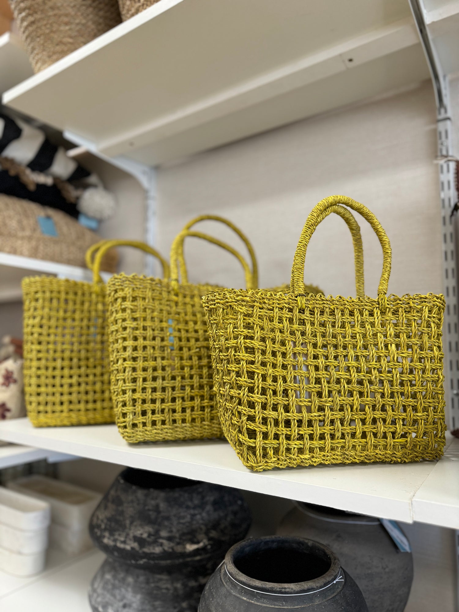 Chartreuse Rattan Tote Bag