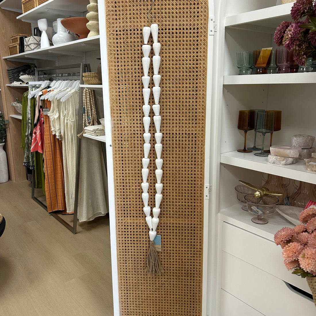 Large White Wooden Bead Garland