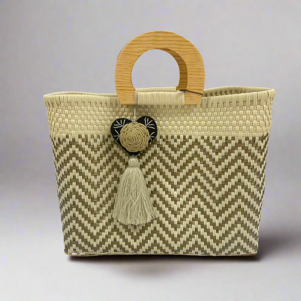 Wooden Handle Handwoven Tote - Salt &amp; Creek