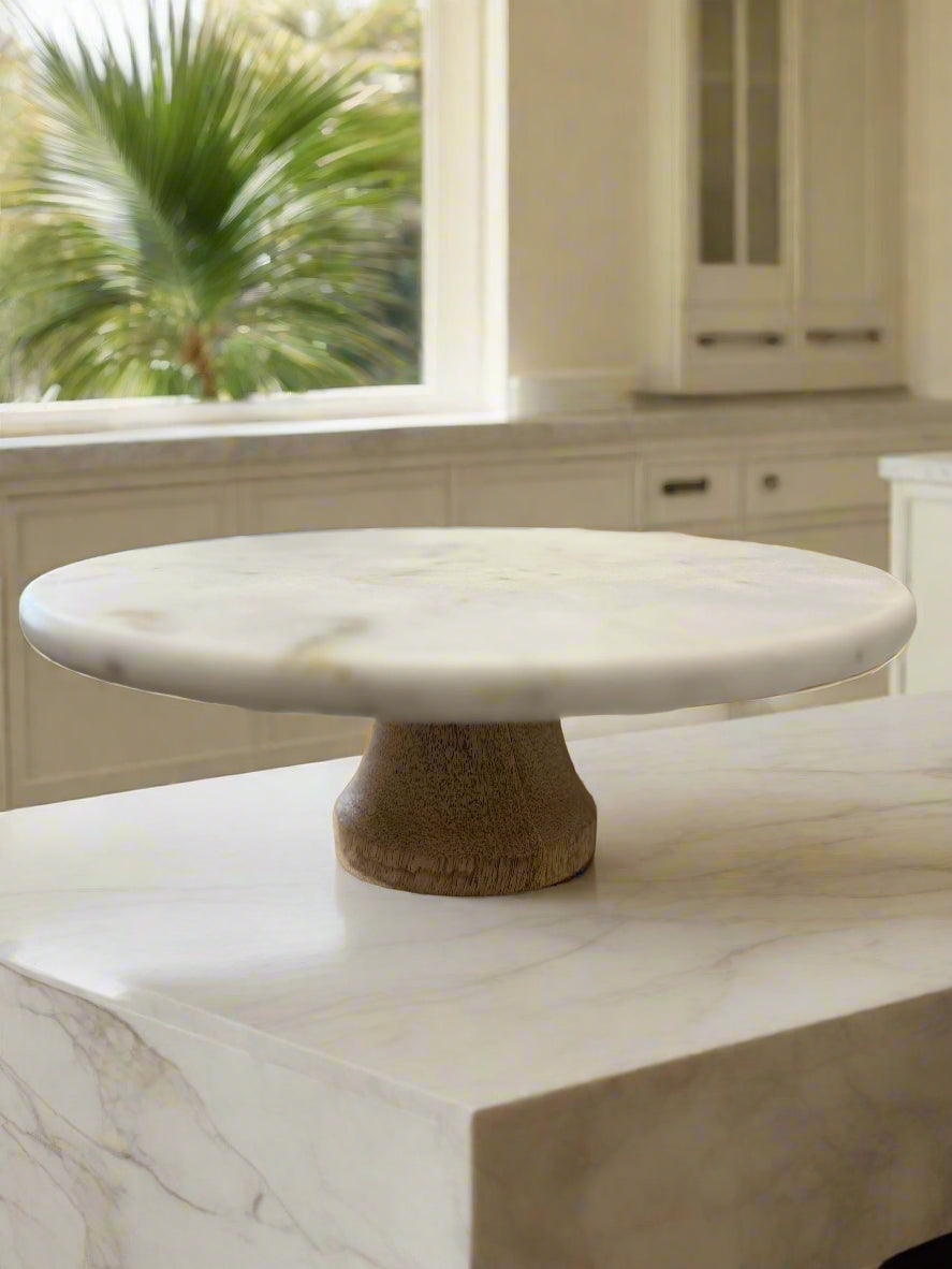 Marble &amp; Wood Pedestal Stand