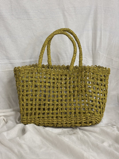 Chartreuse Rattan Tote Bag