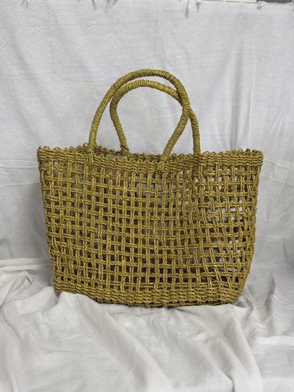 Chartreuse Rattan Tote Bag