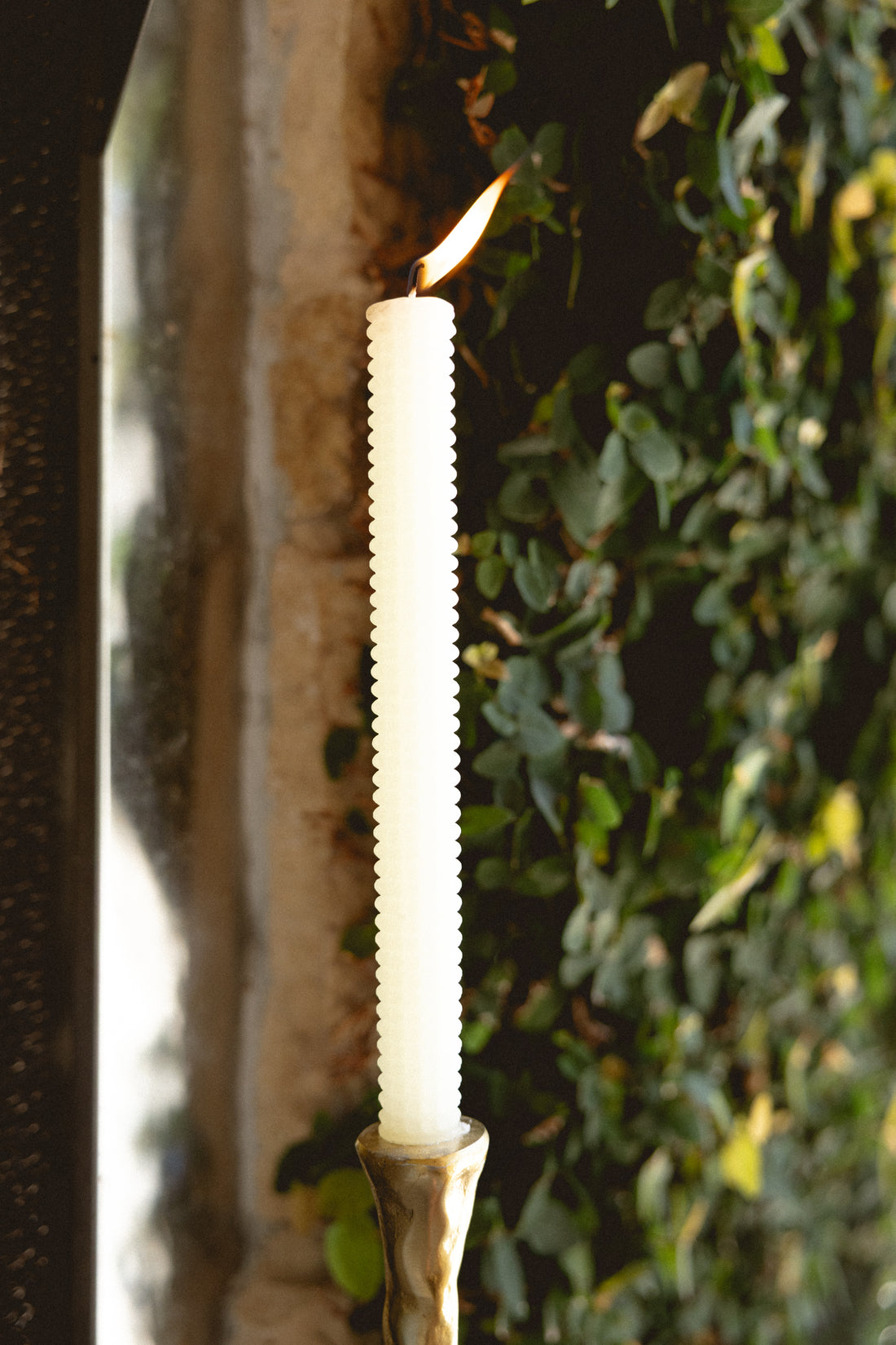 Ivory Hobnail Taper Candles - Set of 2