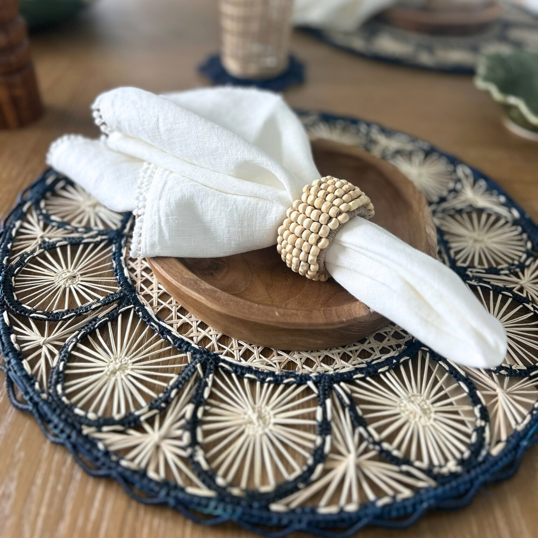 Mango Wood Bead &amp; Jute Napkin Rings