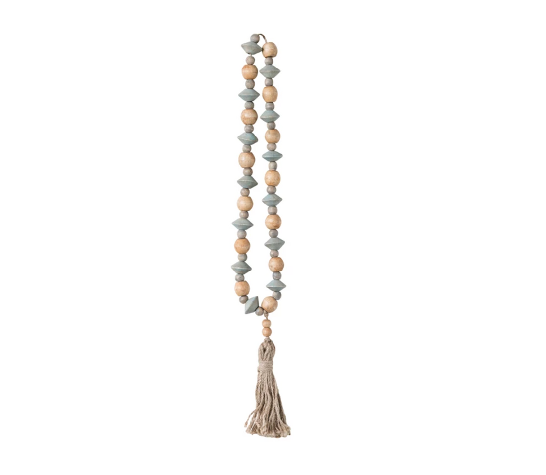 Abaca Wood Bead Garland with Tassel - Salt &amp; Creek