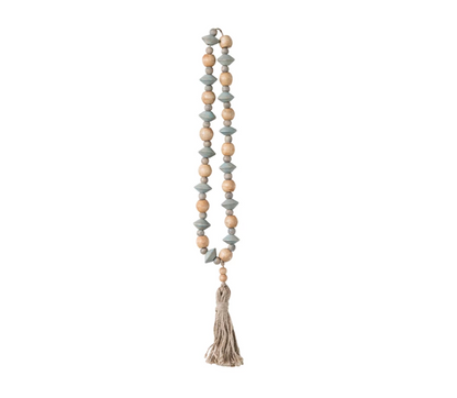 Abaca Wood Bead Garland with Tassel - Salt &amp; Creek