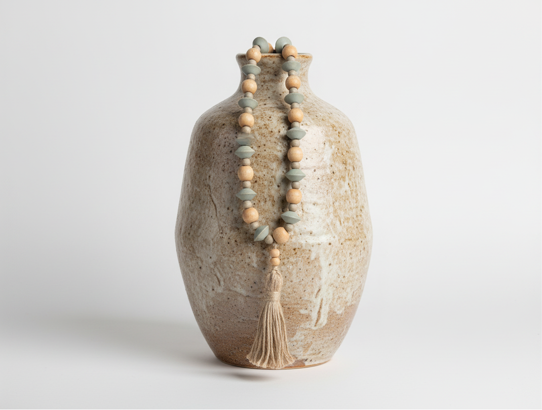 Abaca Wood Bead Garland with Tassel - Salt &amp; Creek