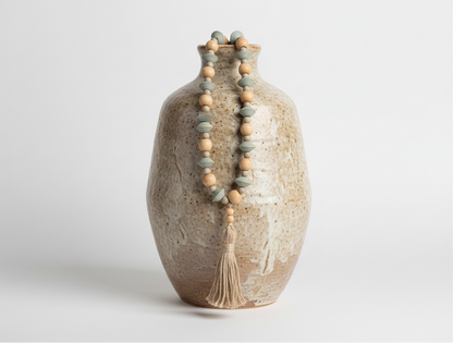 Abaca Wood Bead Garland with Tassel - Salt &amp; Creek
