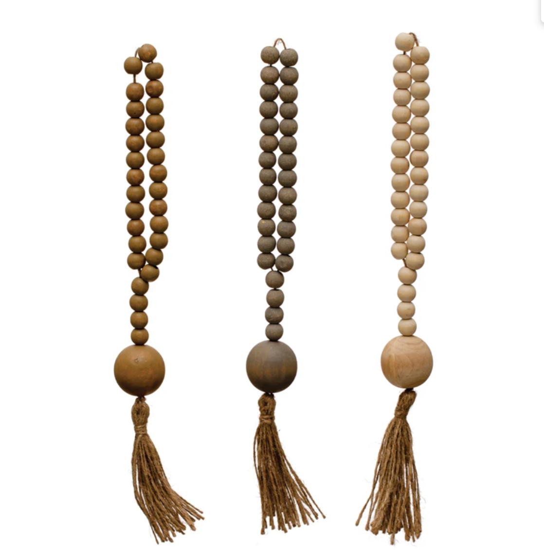 Wood Beads w/ Jute Rope Tassel, 3 Colors - Salt &amp; Creek
