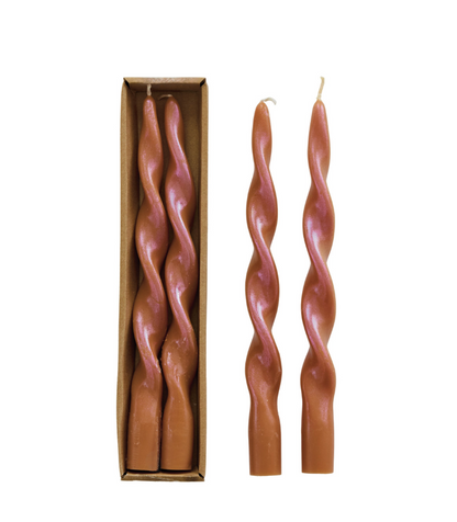 Pink Iridescent Twisted Taper Candles Set of 2 – Unscented Dinner Candles - Salt &amp; Creek