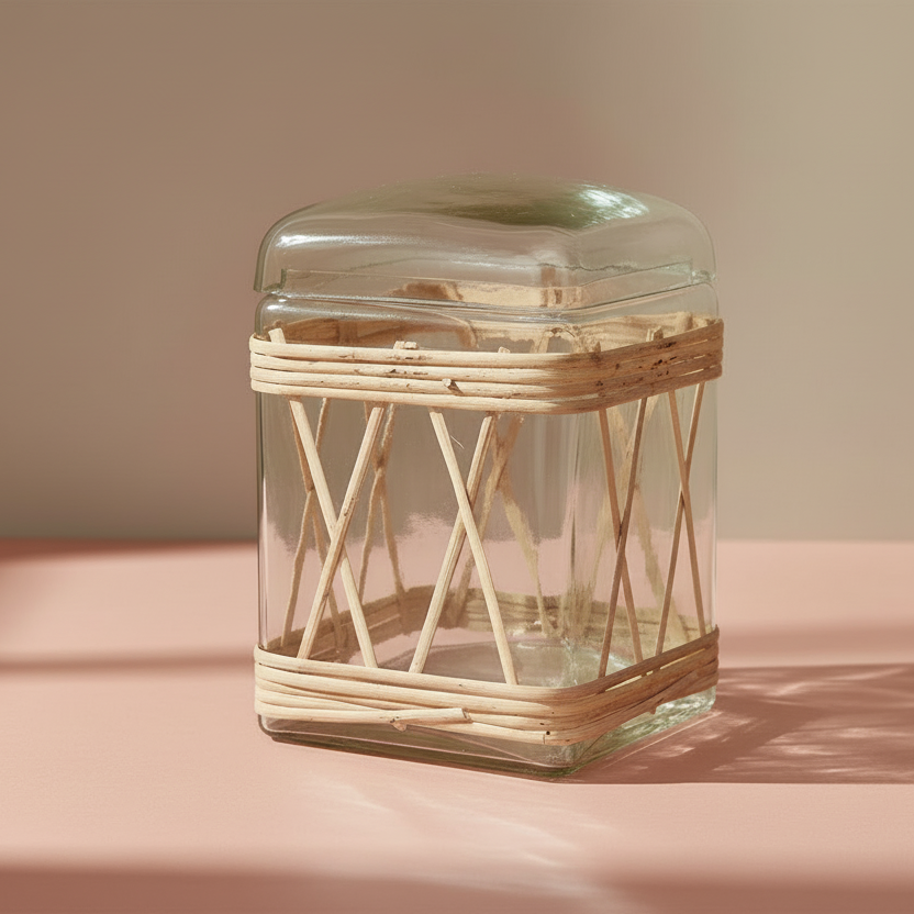 Rattan Wrapped Glass Jar with Lid - Salt &amp; Creek