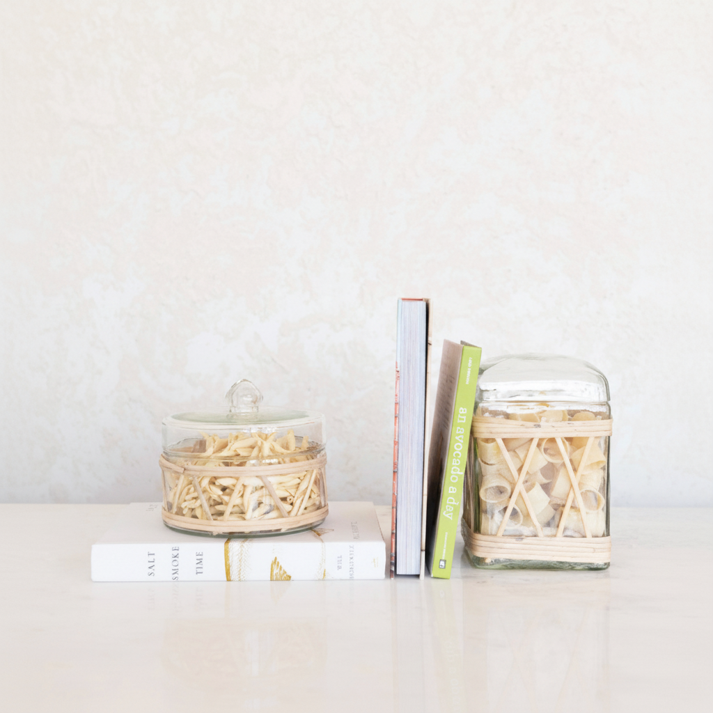 Rattan Wrapped Glass Jar with Lid - Salt &amp; Creek
