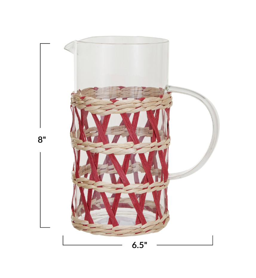 1-1/4 Quart Glass Pitcher w/ Woven Sleeve - Salt &amp; Creek