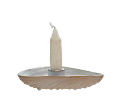 Stoneware Oyster Shell Shaped Taper Holder/Dish (Each Will Vary) - Salt &amp; Creek