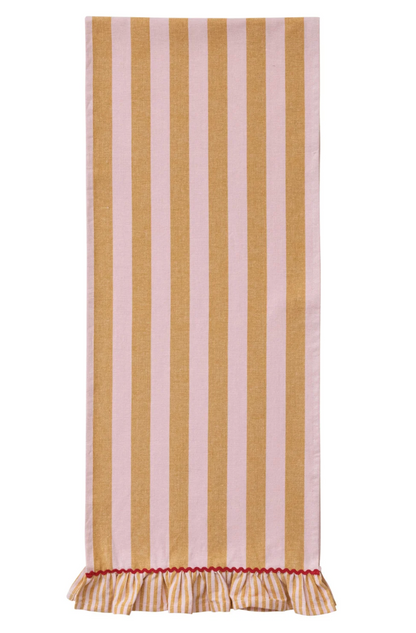 Woven Cotton Striped Table Runner w/ Ruffle &amp; Ric Rac Trim - Salt &amp; Creek