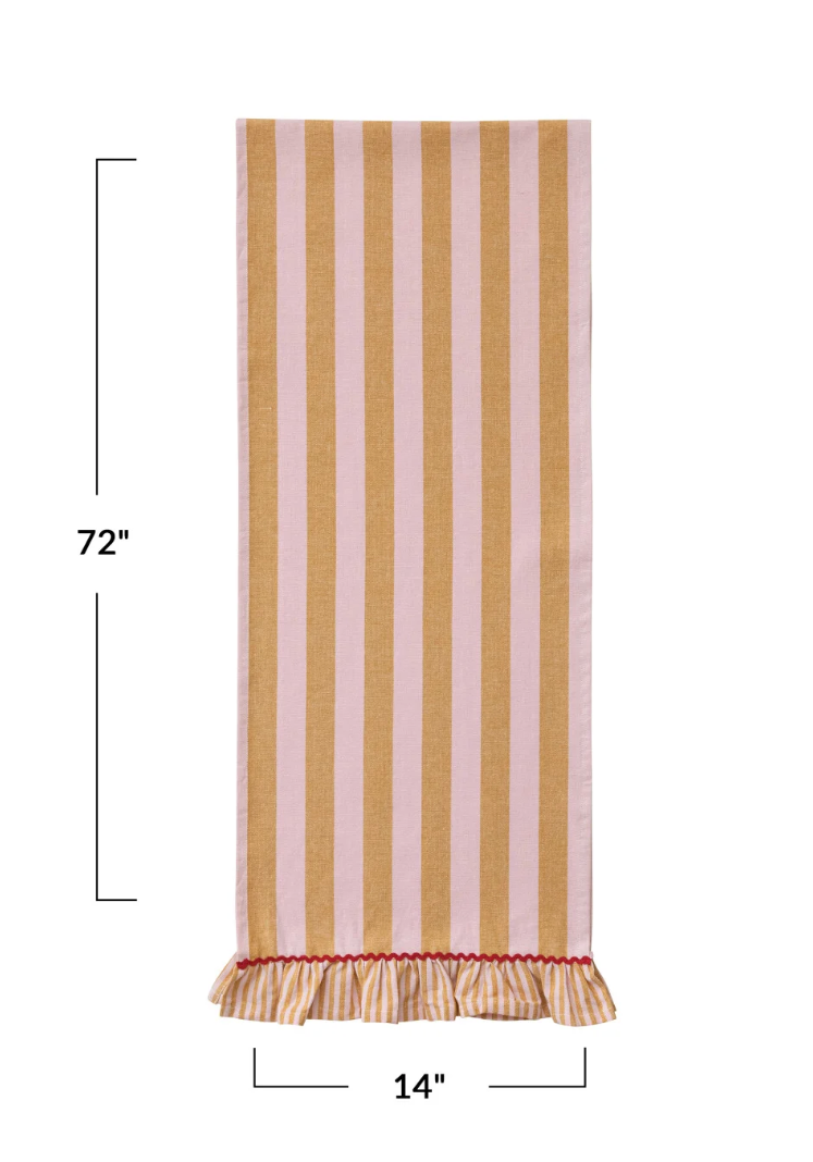 Woven Cotton Striped Table Runner w/ Ruffle &amp; Ric Rac Trim - Salt &amp; Creek