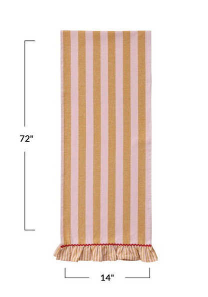 Woven Cotton Striped Table Runner w/ Ruffle &amp; Ric Rac Trim - Salt &amp; Creek
