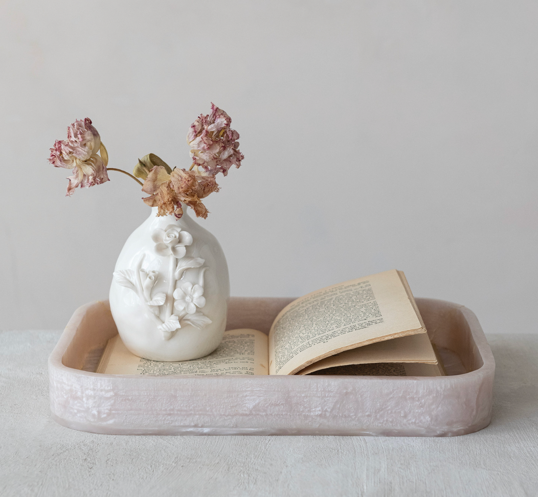 Marbled Resin Tray, Pearlized Finish, Pink (Each One Will Vary) - Salt &amp; Creek