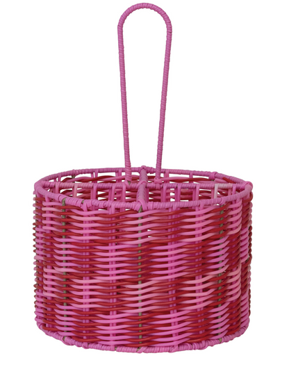 Woven Plastic Caddy w/ Handle &amp; 4 Sections, Pink &amp; Red - Salt &amp; Creek