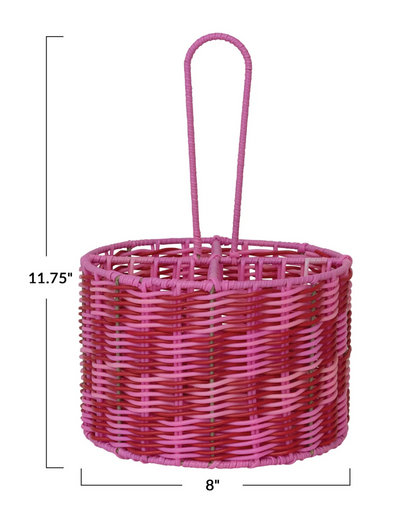 Woven Plastic Caddy w/ Handle &amp; 4 Sections, Pink &amp; Red - Salt &amp; Creek