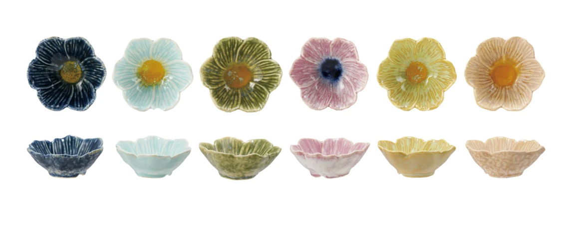 Stoneware Flower Shaped Bowl, Reactive Glaze, 6 Colors (Each One Will Vary) - Salt &amp; Creek