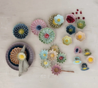 Stoneware Flower Shaped Bowl, Reactive Glaze, 6 Colors (Each One Will Vary) - Salt &amp; Creek