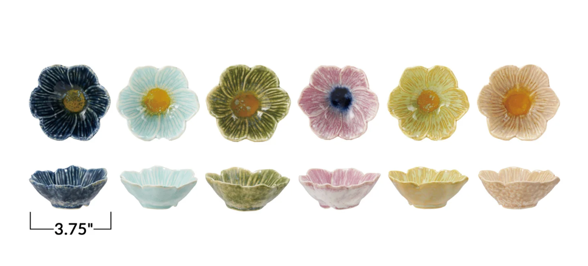 Stoneware Flower Shaped Bowl, Reactive Glaze, 6 Colors (Each One Will Vary) - Salt &amp; Creek