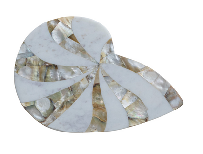 Marble Nautilus Shaped Cheese/Serving Board with Mother of Pearl Inlay (Each One Will Vary) - Salt &amp; Creek