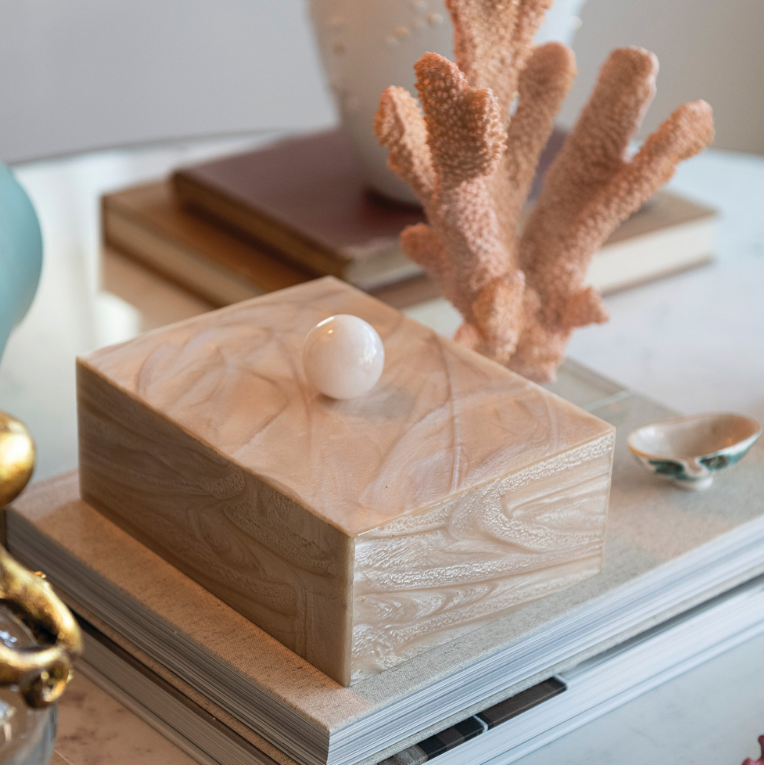 Marbled Resin Box with Ball Handle - Salt &amp; Creek