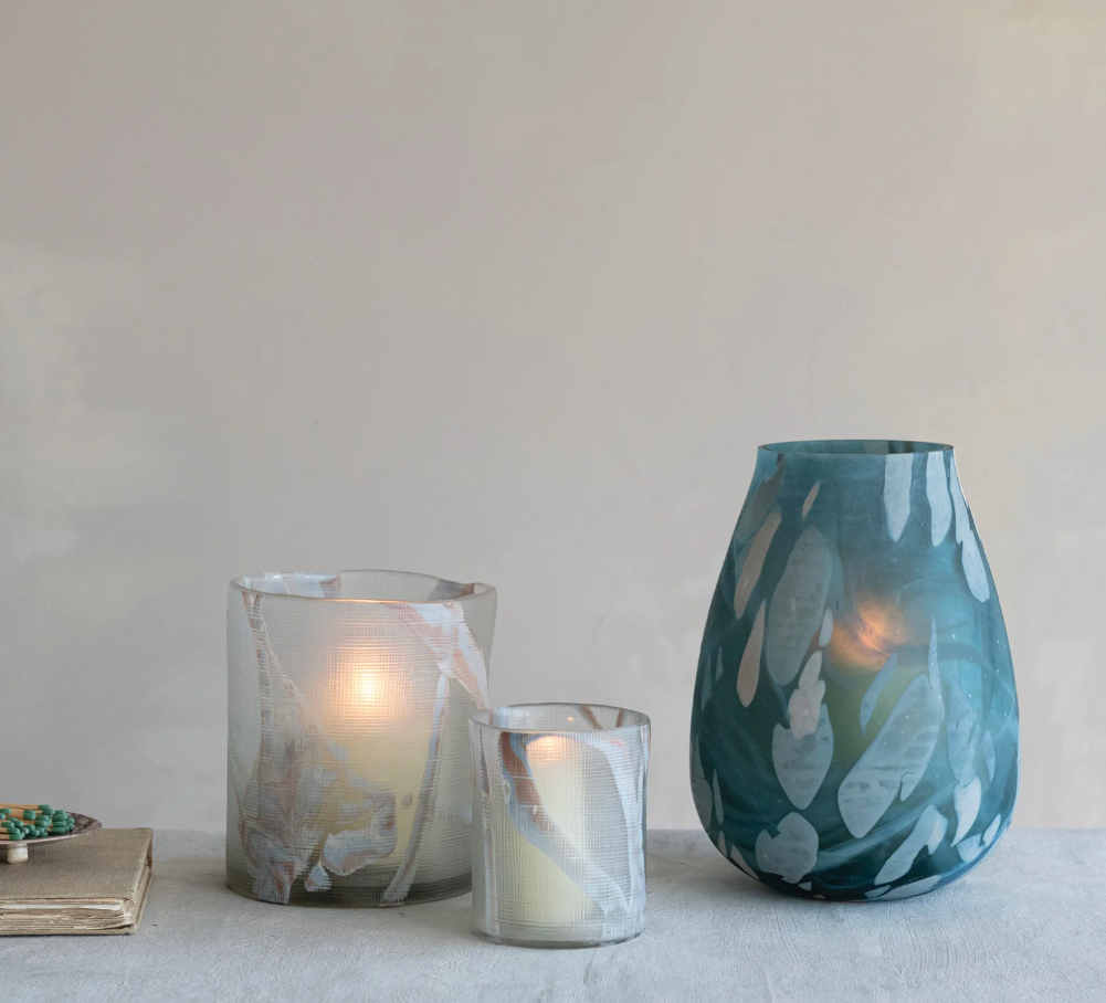 Art Glass Hurricane/Vase (Each One Will Vary) - Salt &amp; Creek