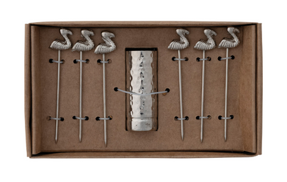 Holder with (6) Appetizer Picks with Flamingo Handles, Boxed Set of 7 - Salt &amp; Creek