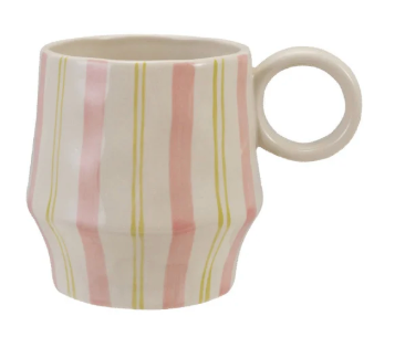 Hand-Painted Striped Stoneware Mug – 16 oz Ceramic Coffee Cup - Salt &amp; Creek