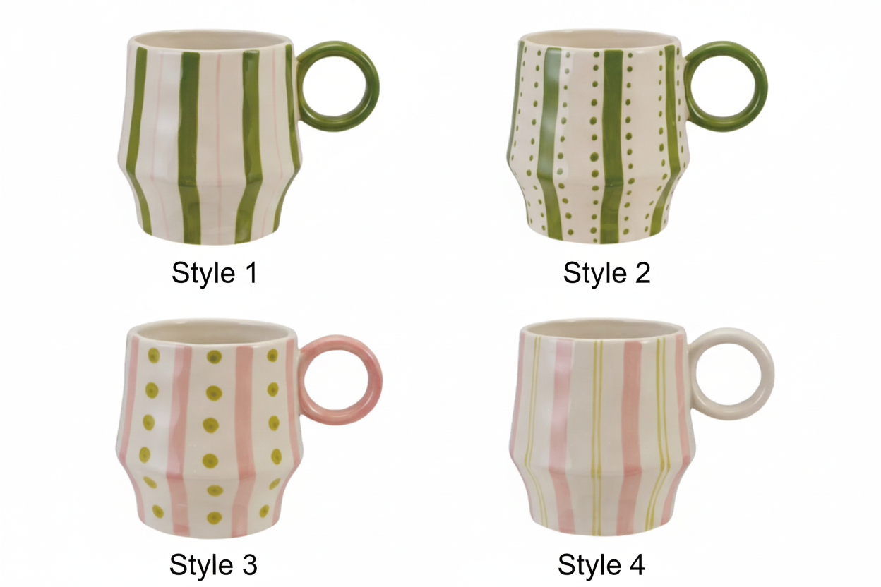Hand-Painted Striped Stoneware Mug – 16 oz Ceramic Coffee Cup - Salt &amp; Creek